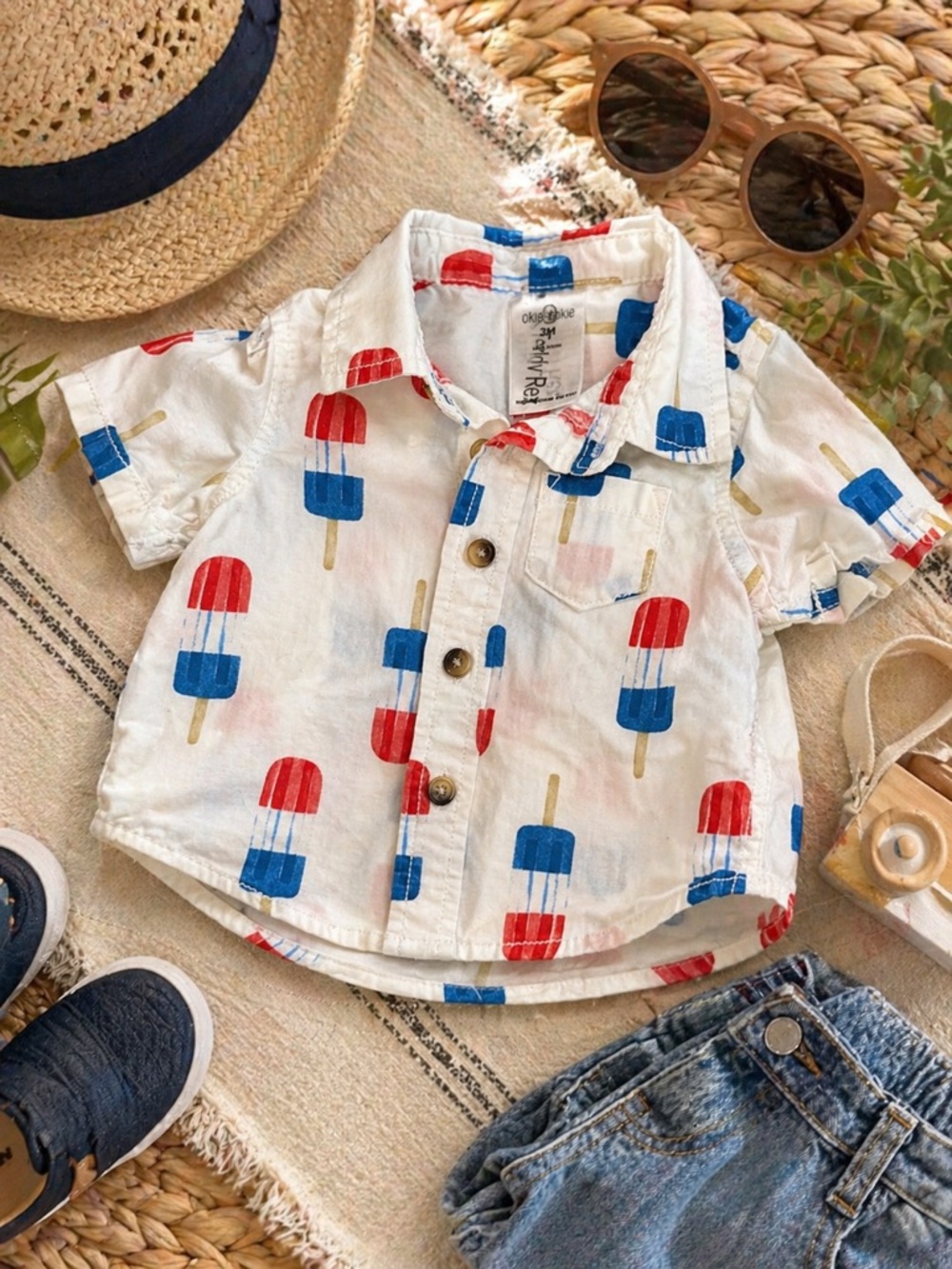 Okie Dokie Popsicle Print Button Down Shirt 3M | Summer Baby Shirt